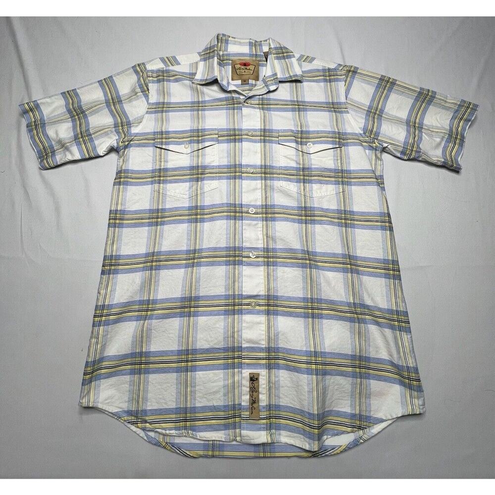 Larry Mahan Cowboy Collection Men’s White Blue Plaid Button Up Shirt - Size M*